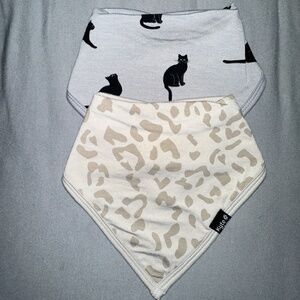 Kyte Baby bibs in Black Cat & Oat Leopard